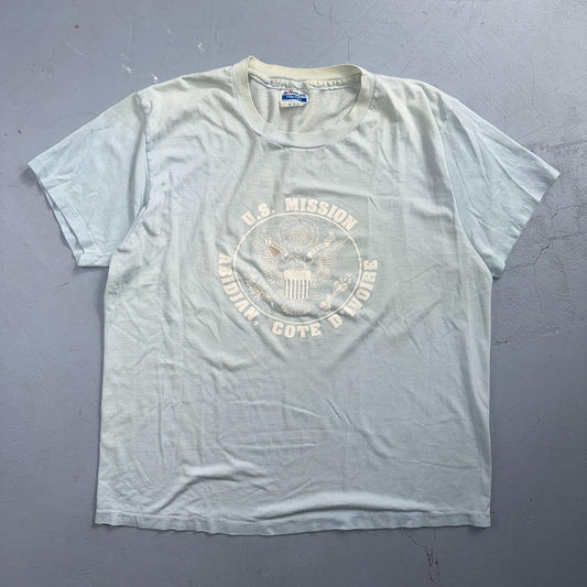 US Mission Abidjan VTG T Shirt Cote Divore 80s 1980s Hanes XL Army Single Stitch