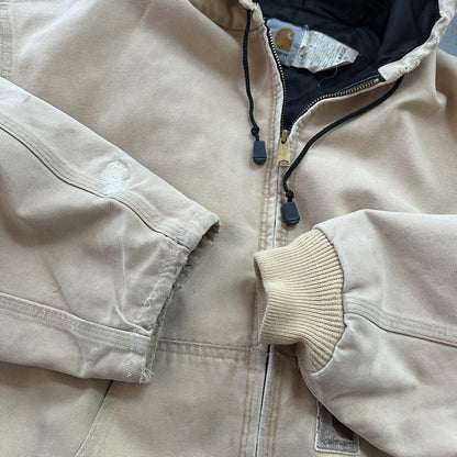 VTG 90s Carhartt Hooded Quilted Lined Tan Duck Canvas Jacket JQ295 2XL
