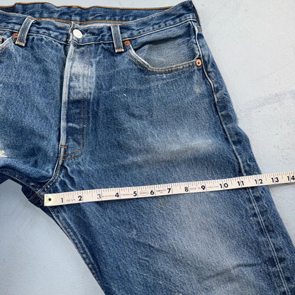 Levis 501 Vintage 90s USA XX Straight Leg Jeans Blue Thrashed 35x36 Act 33x32