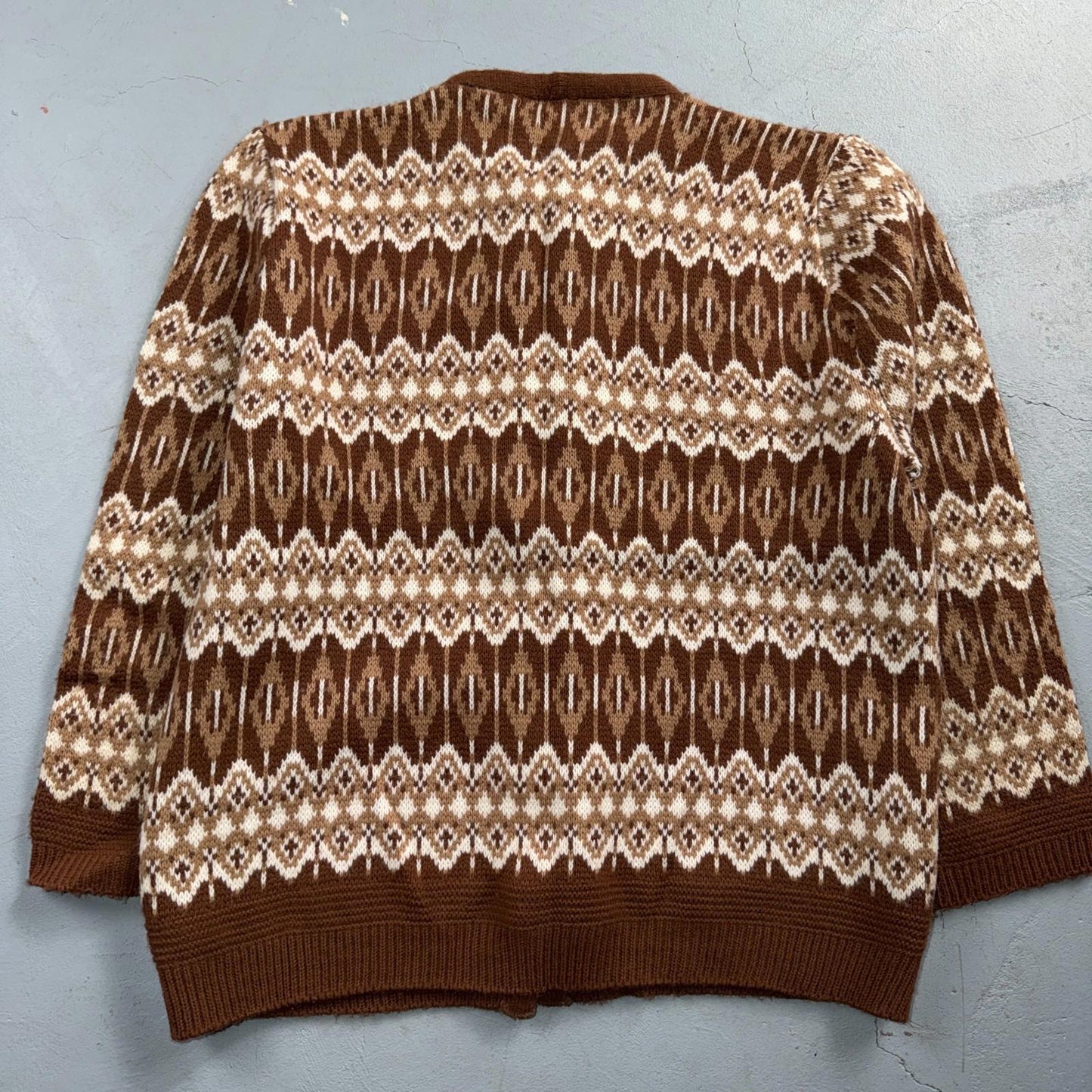 VTG 80s Mello Knit Acrylic Knitwear Womens Cardigan Orlon Brown Aztec Boho Chic