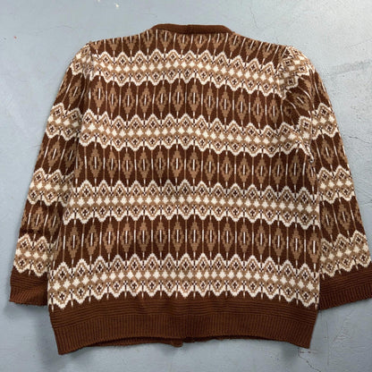 VTG 80s Mello Knit Acrylic Knitwear Womens Cardigan Orlon Brown Aztec Boho Chic