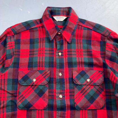 VTG Five Brother Shirt Mens M Shadow Plaid Flannel USA Red 1980s 80s Green Red