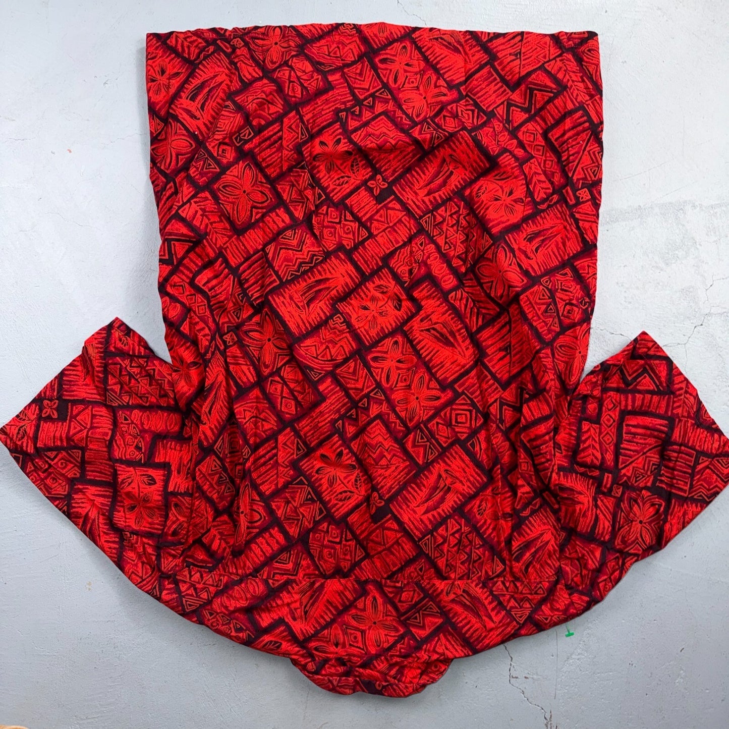 VTG 60s Ui-Maikai Hawaiian Aloha Shirt Red Black Tiki Floral Made In Hawaii M