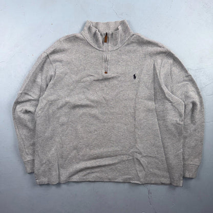 Polo Ralph Lauren Sweater VTG 2XL Gray Cotton Long Sleeve Mock Neck Quarter Zip