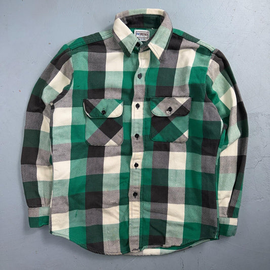 VTG Five Brother Shirt Mens M Shadow Plaid Flannel USA Green 1980s 80s Black