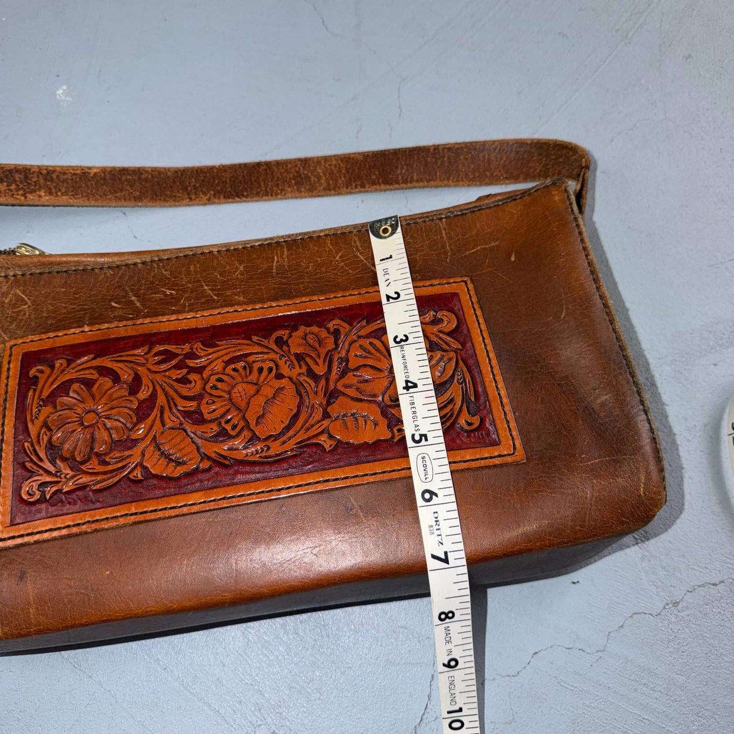 VTG Leather Bag Clutch Western Hand Tooled Leather Purse Saddle Brown Wallet