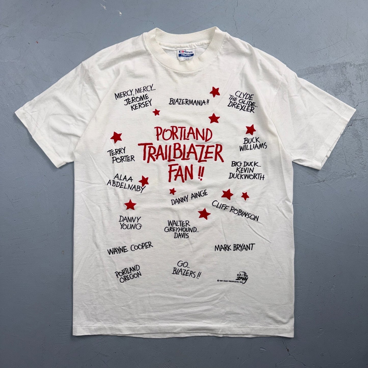 VTG 1991 Zany Portland Trailblazers Large T Shirt PDX 90s Hanes Basketball NBA