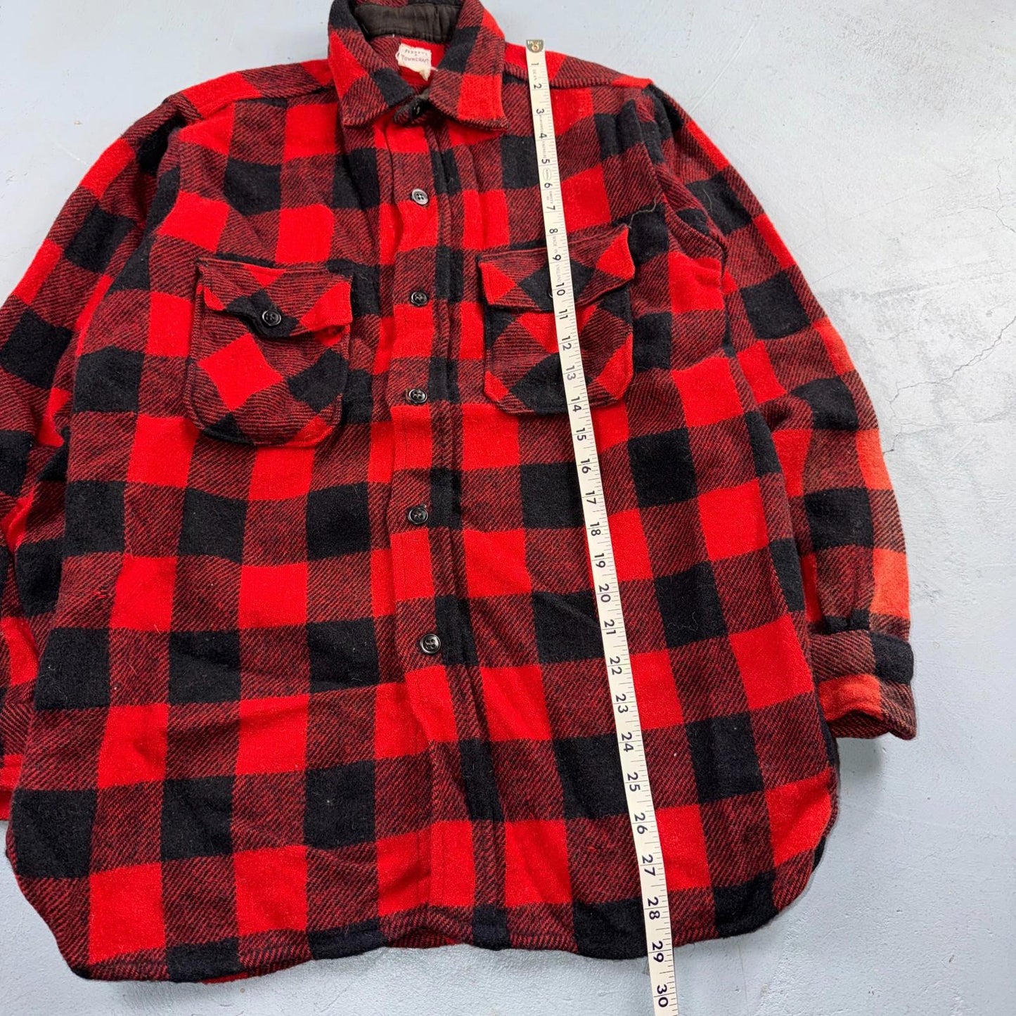 VTG 1940s Penneys Jacket Red Black Wool Buffalo Plaid 40s 50s Flannel Shirt Wool
