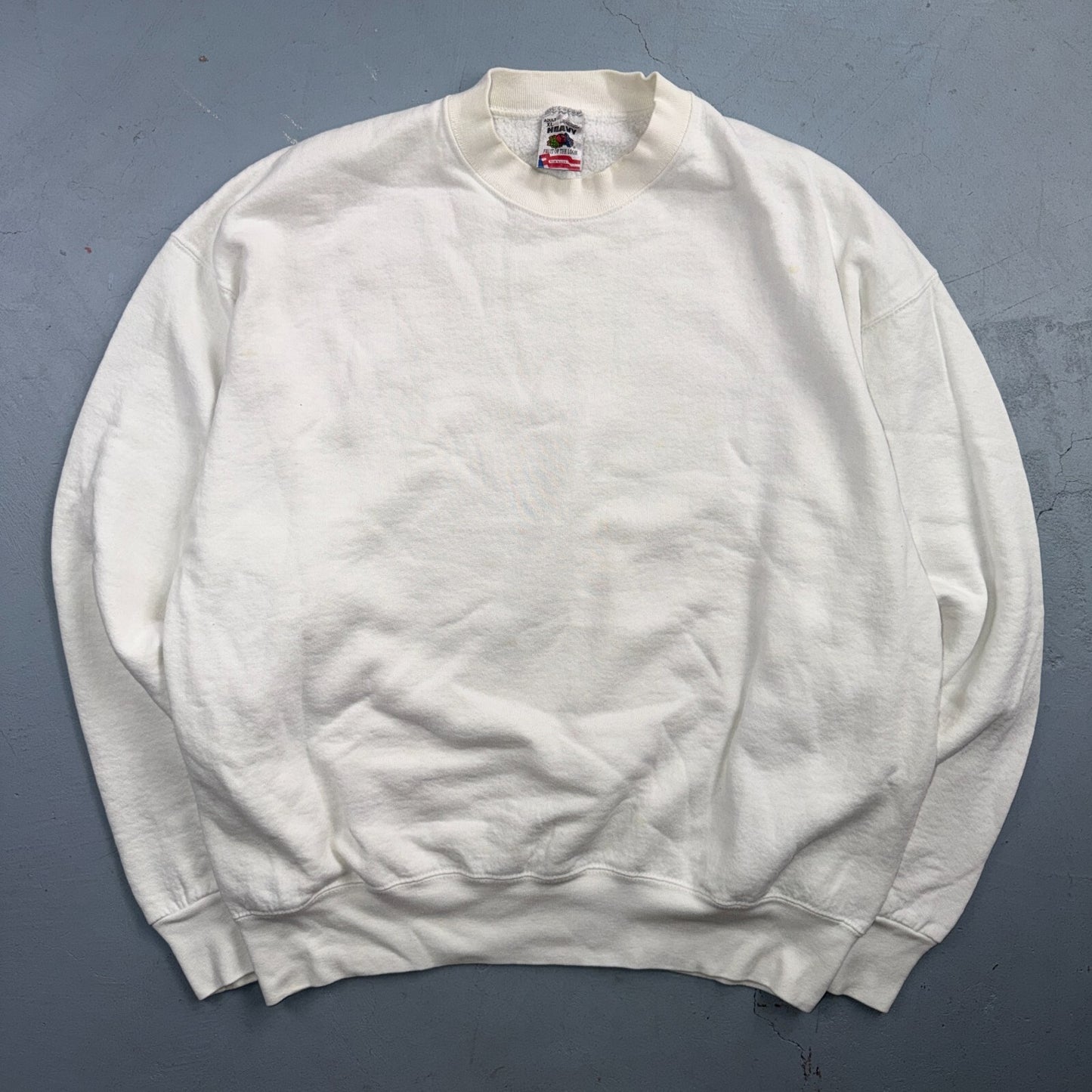 VTG Blank White Sweatshirt Fruit Of The Loom Heavy USA Made XL Flag Crewneck