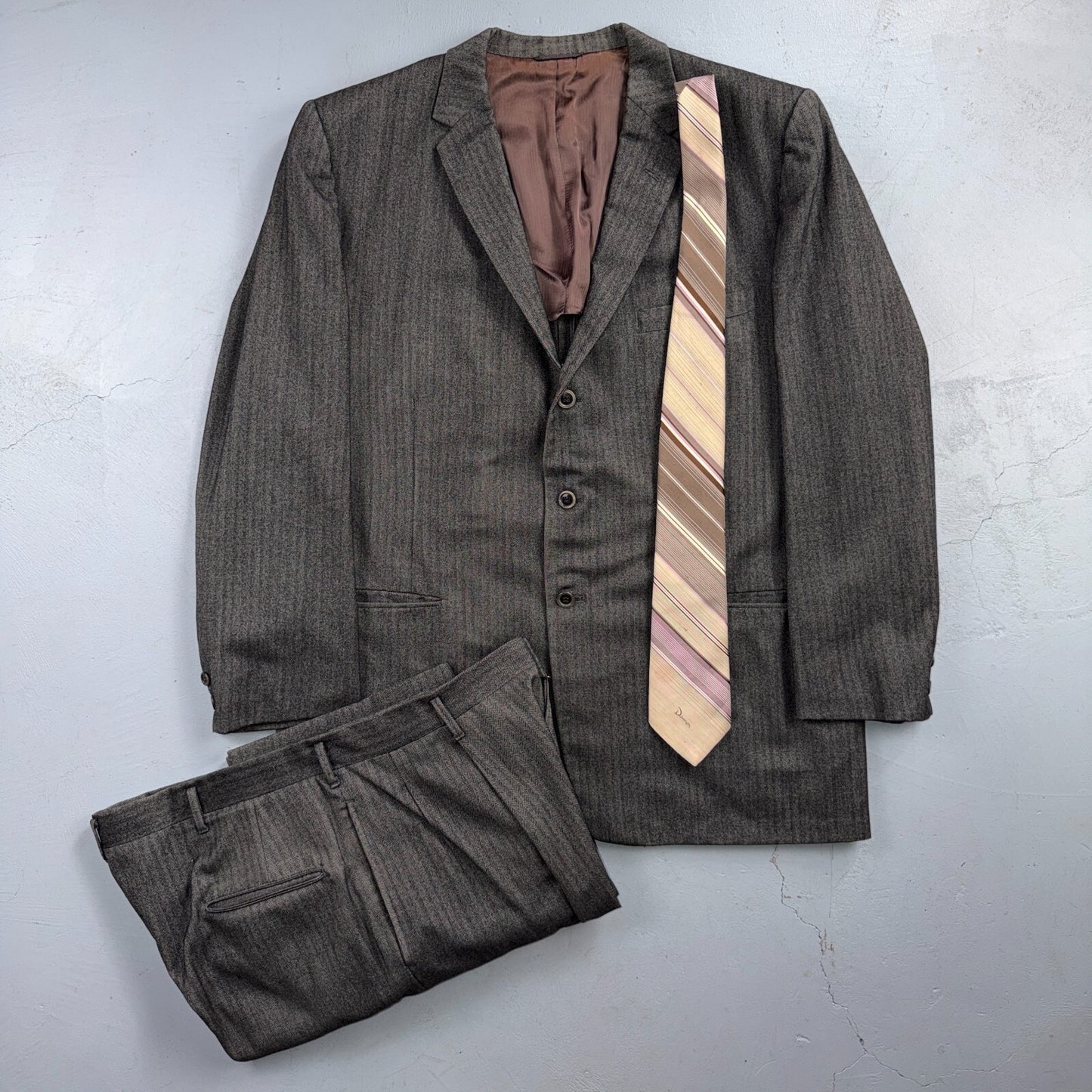 VTG Mens 2 PC Suit 46 Jacket Coat Pants Gray Rockabilly 60s 1960s HBT Drop Loop
