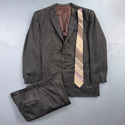 VTG Mens 2 PC Suit 46 Jacket Coat Pants Gray Rockabilly 60s 1960s HBT Drop Loop