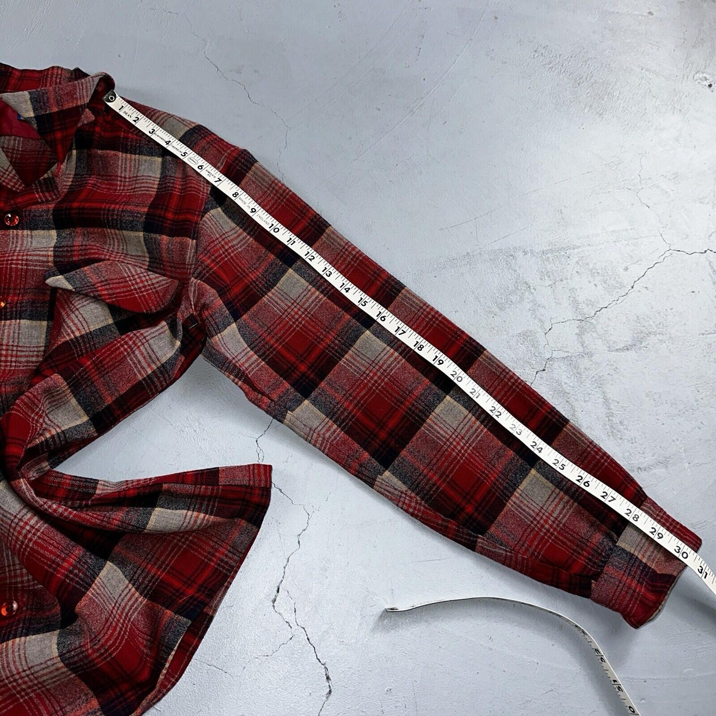 Pendleton 1970s Loop Collar Board Shirt Wool Plaid Flannel Shirts Red Black M