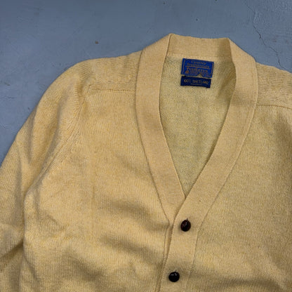 Pendleton VTG Mens Yellow Shetland Virgin Wool Button V Neck Cardigan Sweater 70