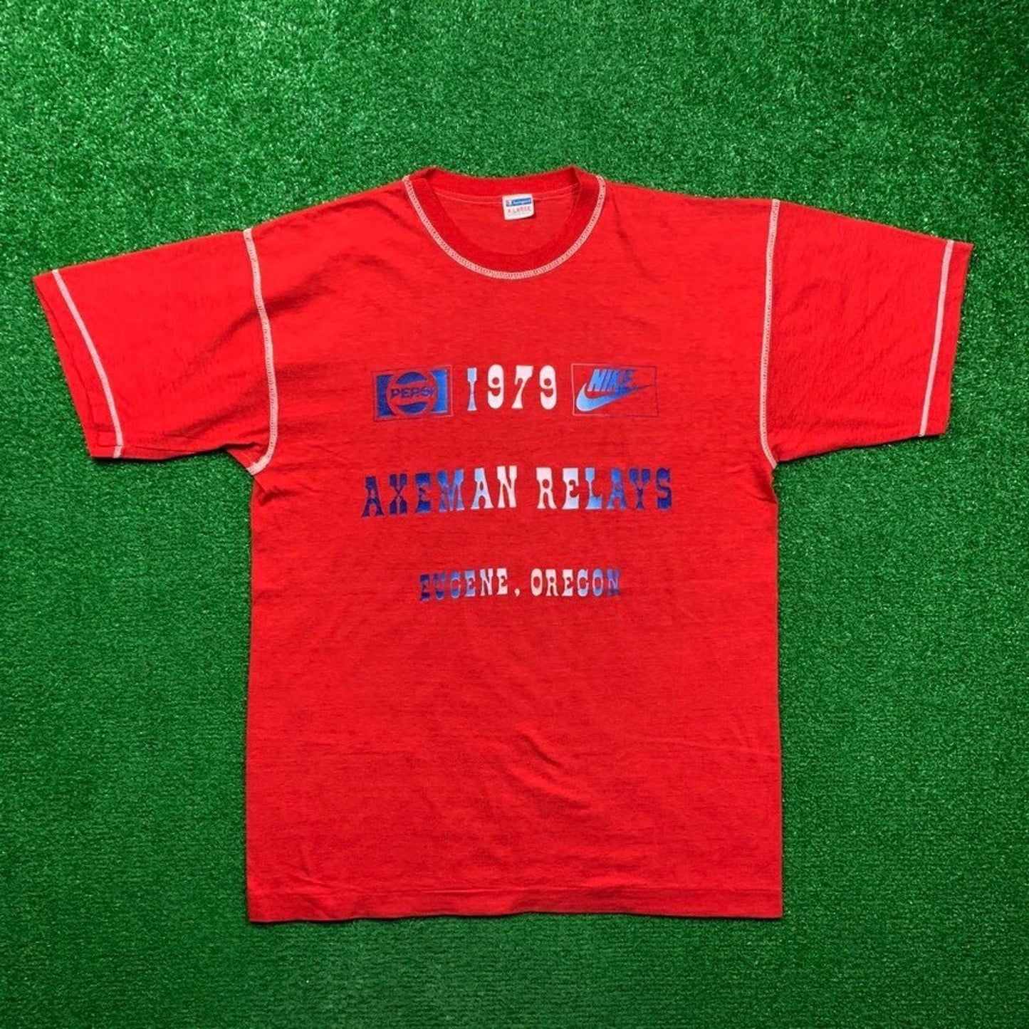 Vintage Nike 1979 Oregon T Shirt USA Rare Champion Blue Bar XL 70s Axeman Pepsi