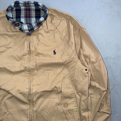 Polo Ralph Lauren Vintage Reversible Plaid Tan Jacket Coat Cotton M Rare 90s
