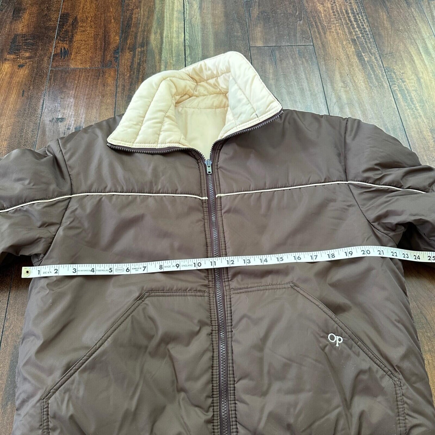 VTG Reversible Ocean Pacific Brown Insulated Puffer Jacket Double Sided 70s 80s