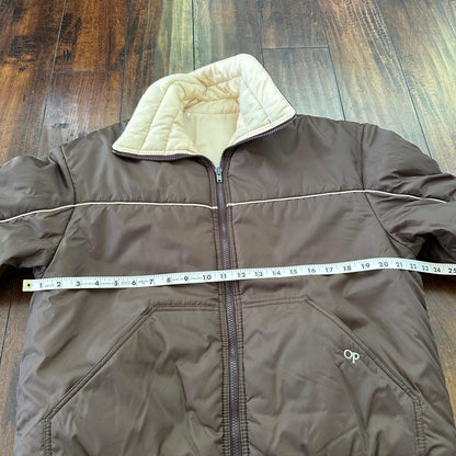 VTG Reversible Ocean Pacific Brown Insulated Puffer Jacket Double Sided 70s 80s