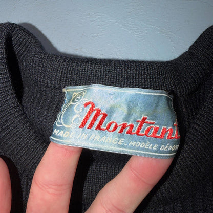 Montant Pull Wool Ski Sweater VTG 60s Blue Stripe Made in France Mens Rockabilly