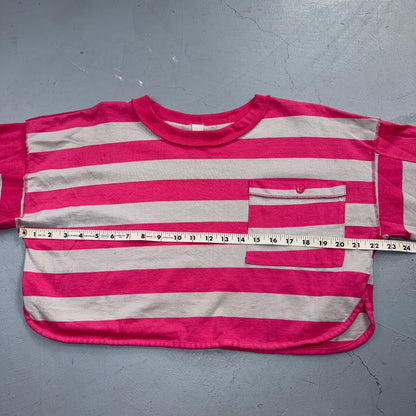 Playboy 90s Striped VTG T Shirt Pink Gray Crop Top Cute Summer Y2K Boxy Fit