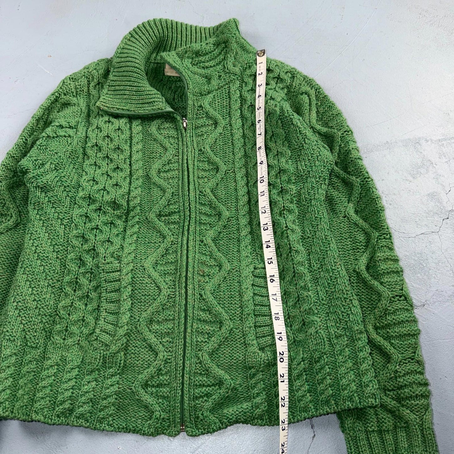 Aran Sweater Market Fisherman Wool Sweater Womens Size XS Ireland Green Zip Up