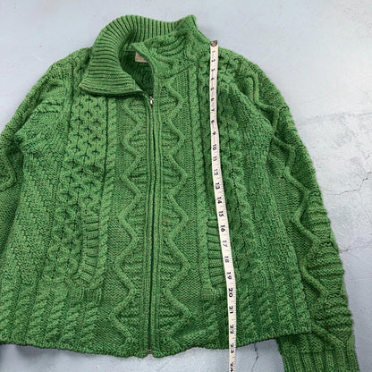 Aran Sweater Market Fisherman Wool Sweater Womens Size XS Ireland Green Zip Up