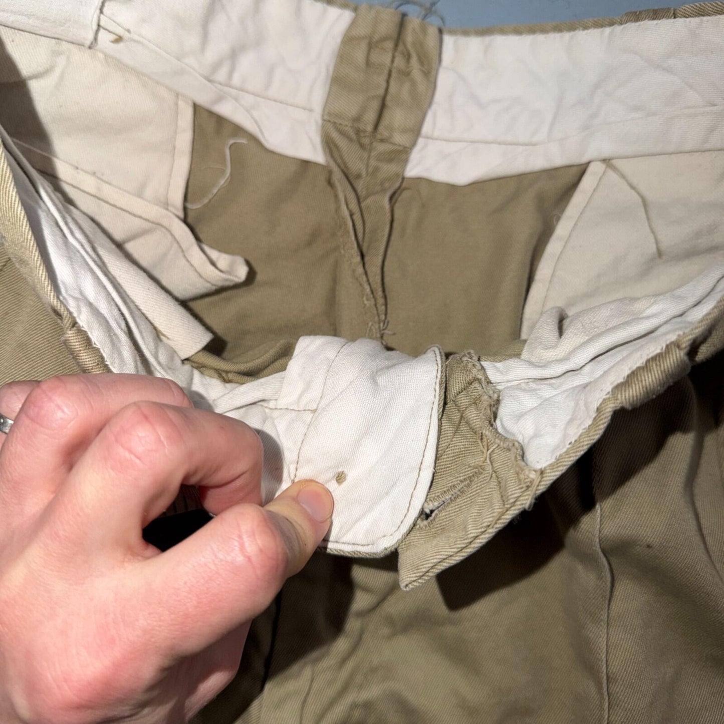WWII era US Army Shorts Athletic Khaki Chino Pleated Missing Button Rare
