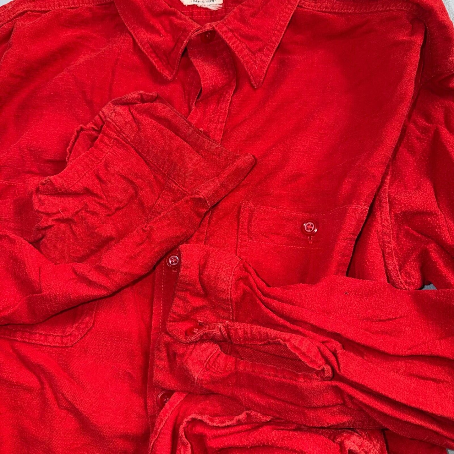 Vintage Winter King Cotton Flannel Shirt 40s 50s Sanforized Large Red Rockabilly
