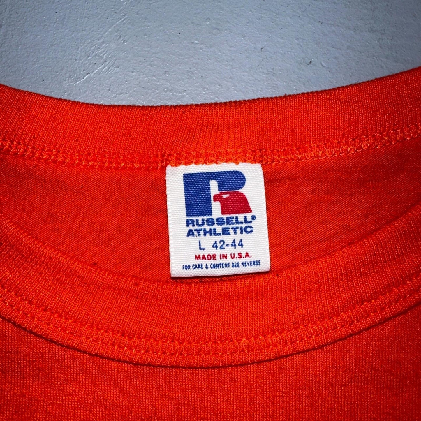 Russell Athletic USA VTG T Shirt 90s Blank Orange No Print Lot 1 Single Stitch