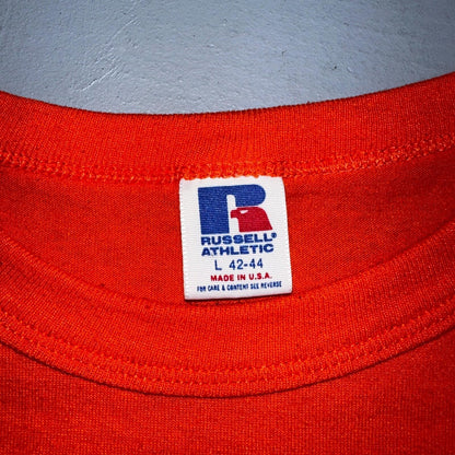 Russell Athletic USA VTG T Shirt 90s Blank Orange No Print Lot 1 Single Stitch