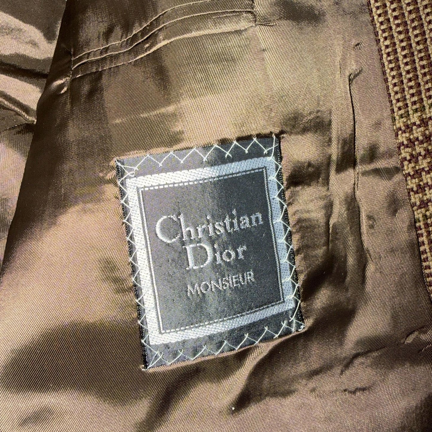 Christian Dior VTG Blazer Mens Brown Plaid Suit Jacket Sport Coat Monsieur 42