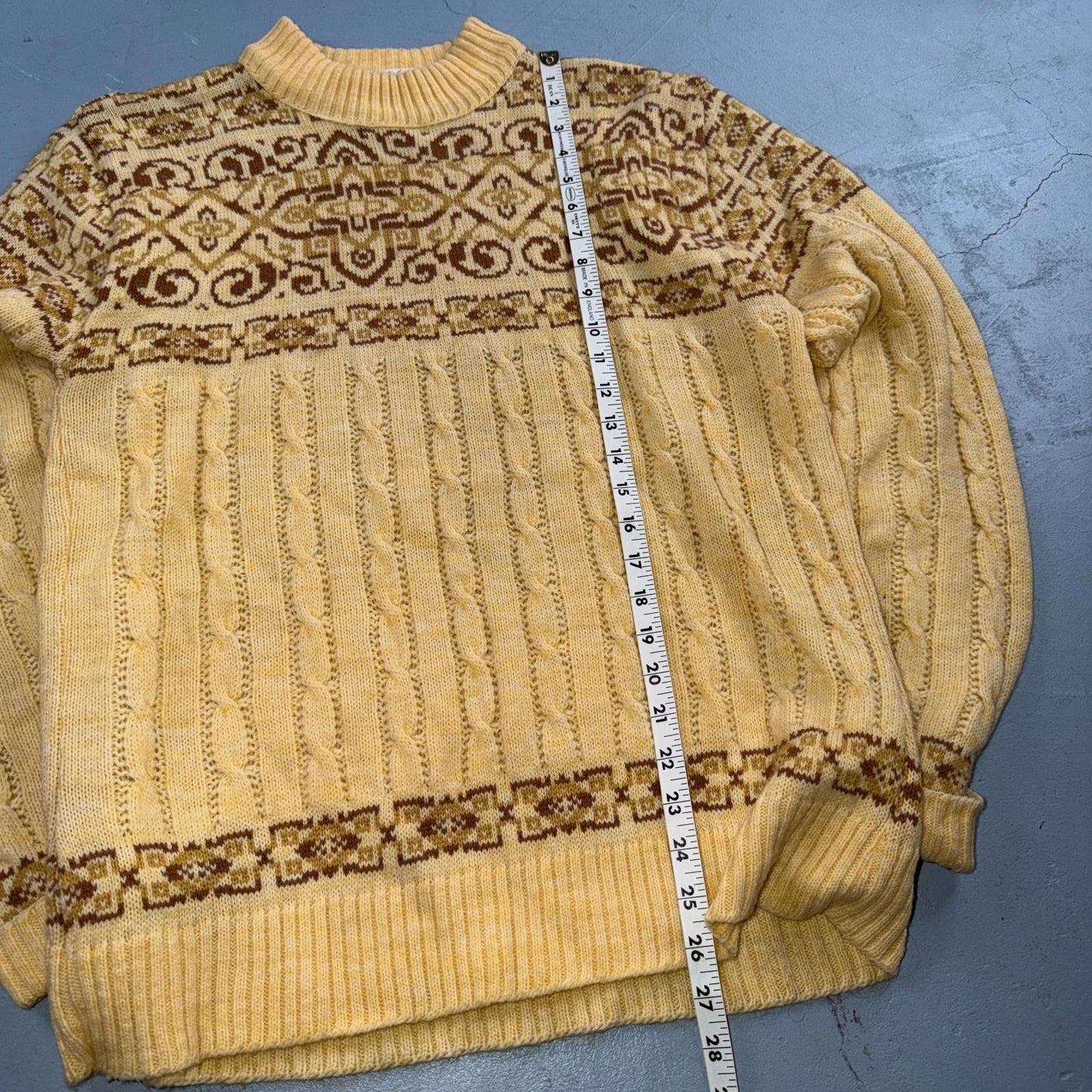 JANTZEN Vintage Sweater Pullover Patterned Cable Knit Cream Size XL Made USA