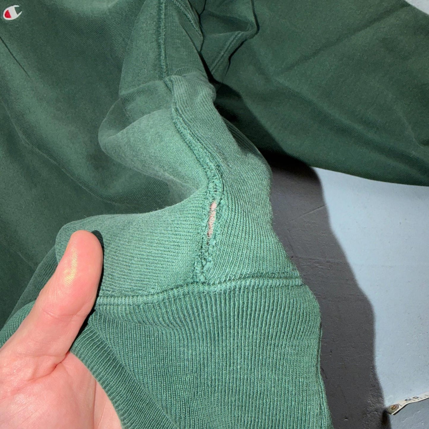 Vintage Champion 90s USA Green Reverse Weave Sweatshirt Blank XL Gusset Jumper