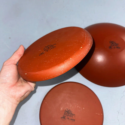 1993 Signed Studio Pottery Plate Bowl Set Cathy Maureen Aldrich Red Wood Art 90s