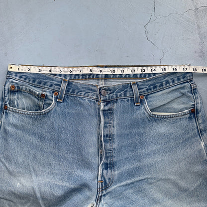 Levis 501 Vintage 90s USA XX Straight Leg Jeans Blue Light Wash 38x38 Act 35x34