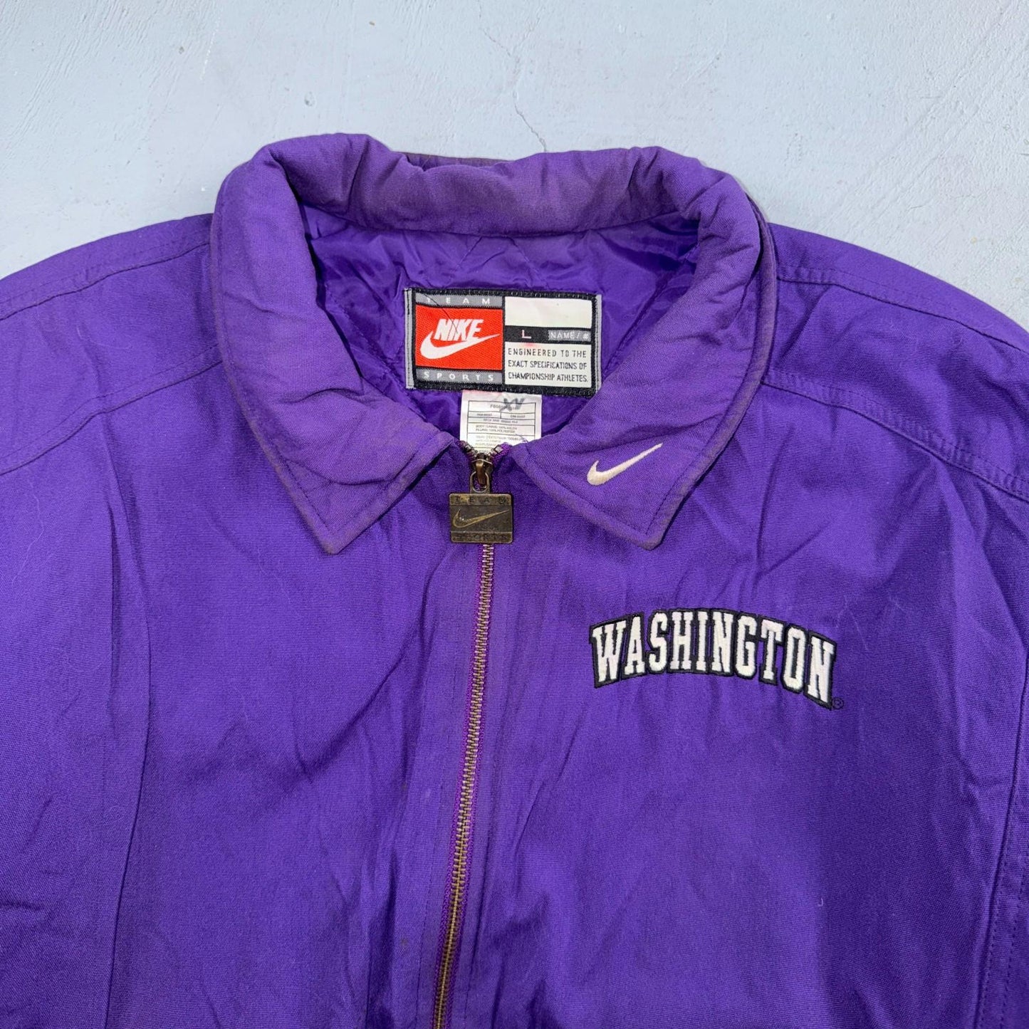 Nike VTG 90s University of Washington Huskies Team Jacket Puffer Large DIRTY
