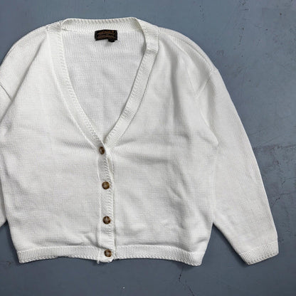 Vintage Eddie Bauer Sweater Cardigan Womens L Fair Isle Cotton White Basic