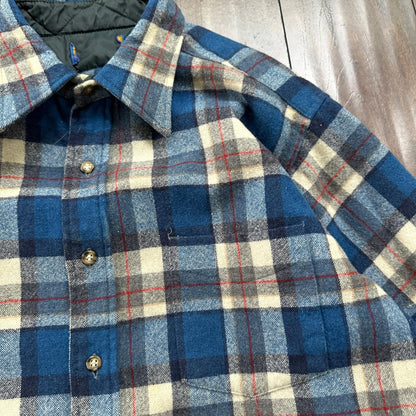 PENDLETON VTG LODGE WOOL FLANNEL L/S SHIRT 80s 70s USA Plaid sz L Shirt