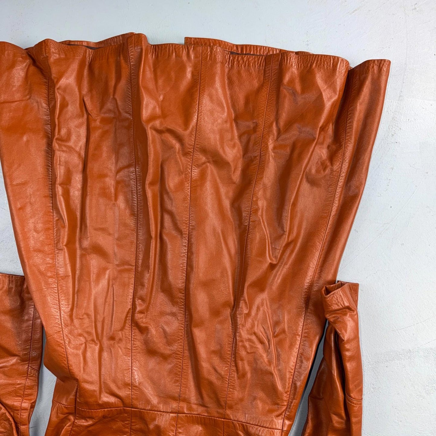 Genuine Leather Womens Brown Blazer Pea Coat Vintage Jacket 70s 80s Long Trench