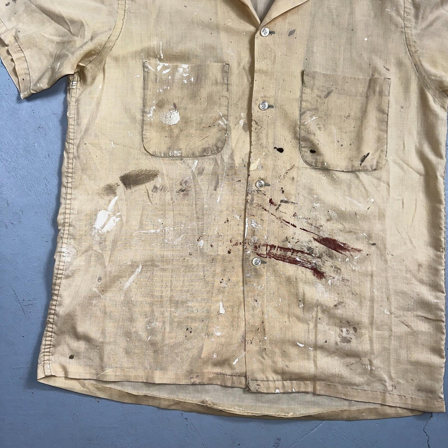 VTG 50s 60s Penneys Towncraft Paint Camp Loop Collar Shirt Rockabilly Button