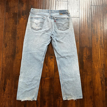 VTG 90s Levis 501 Button Fly 38x33 USA Tag Jeans Straight Wash Blue XX Act 34x28