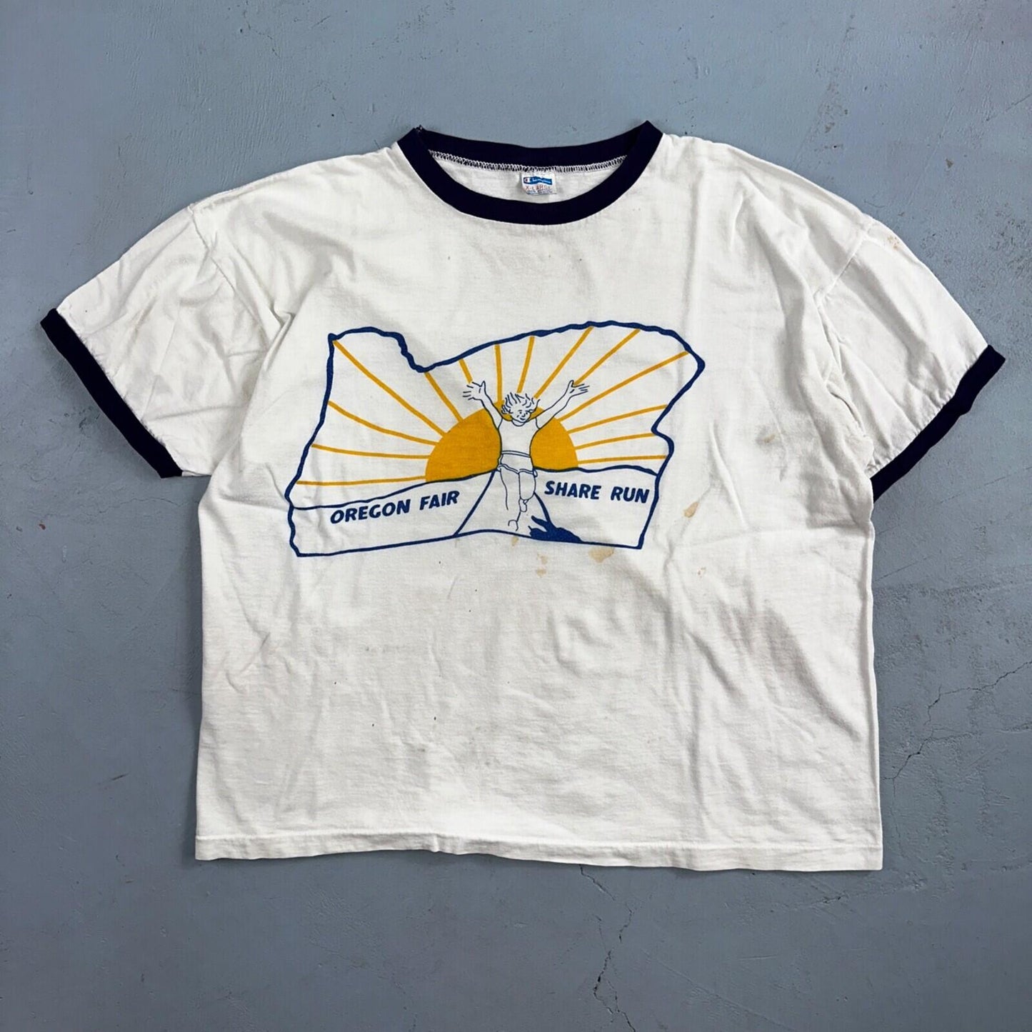 Oregon Champion 80s Ringer Fair Run VTG T Shirt 1980s Sun Fun Graphic XL Cool