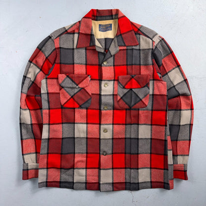 Pendleton VTG 1950s Loop Collar Board Shirt Wool Plaid Flannel Shirt Checker