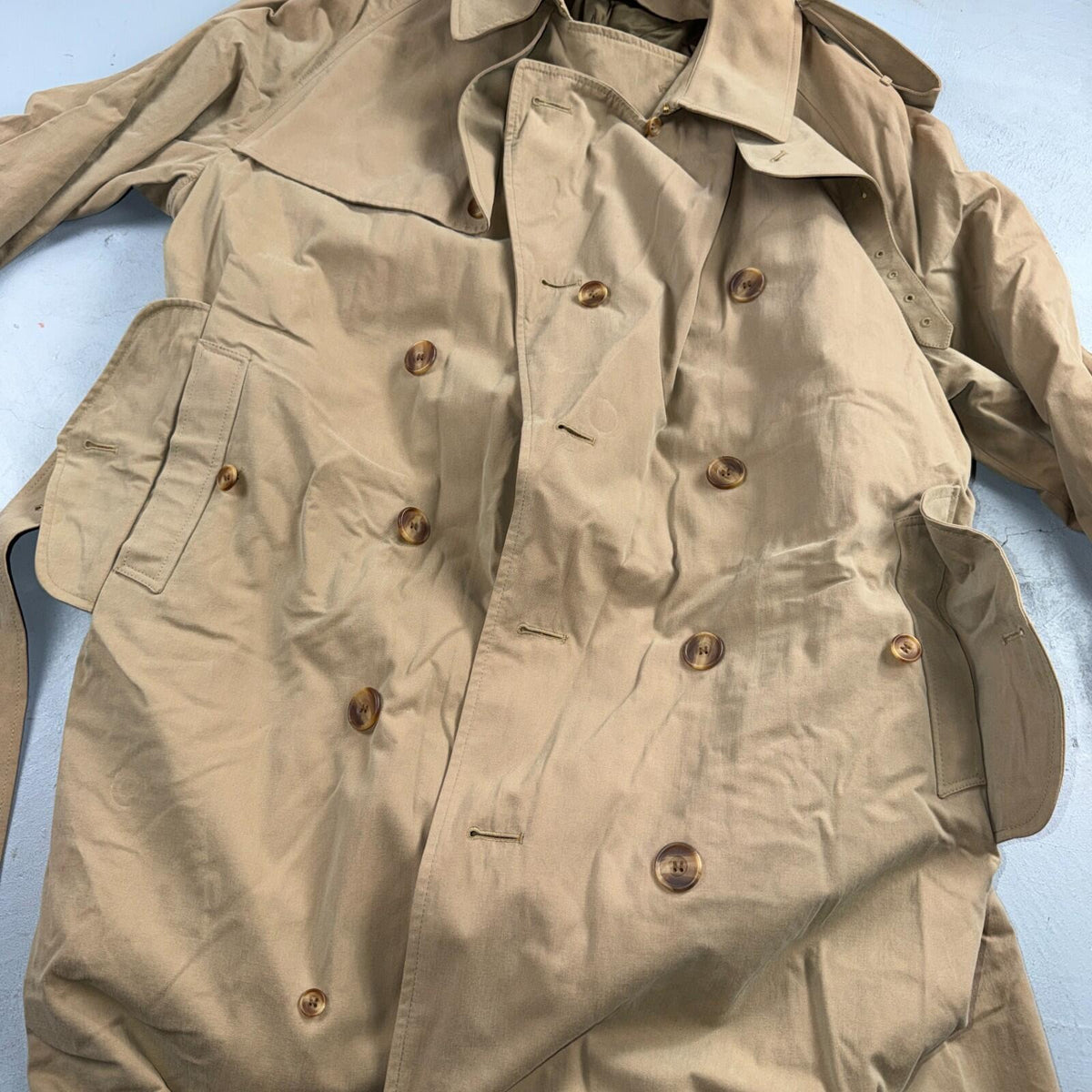Paul Stuart Double Breasted Men’s Lined Trench Coat Sz 42 Beige Classic Jacket