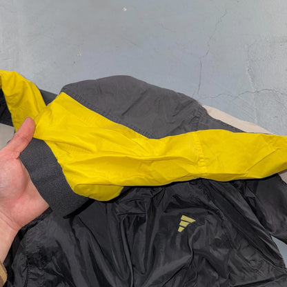 Adidas Vintage 1990s Windbreaker Pullover Black & Yellow Three Stripes Size M