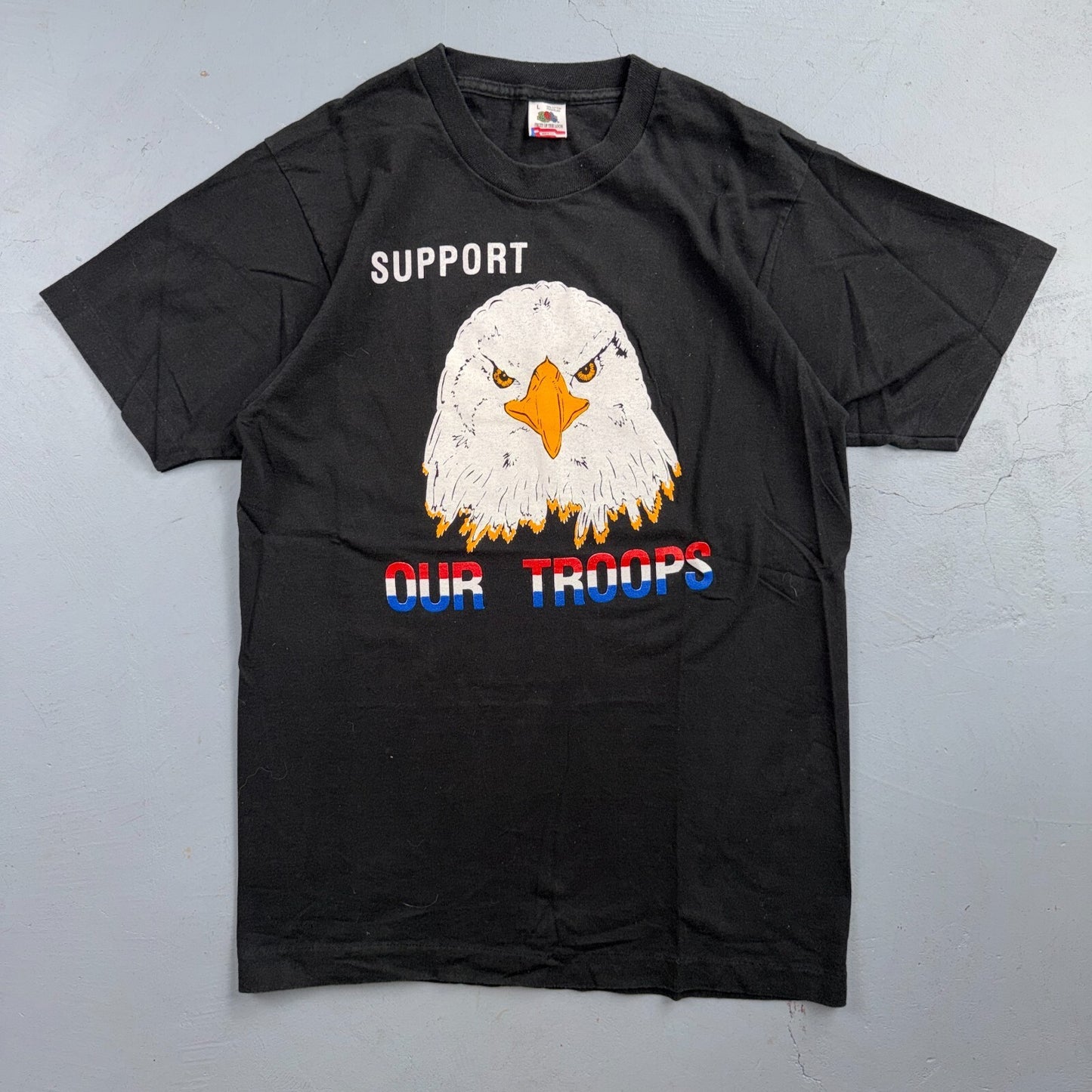 VTG 90s Support Our Troops Bald Eagle Patriotic USA Military Americana Graphic T