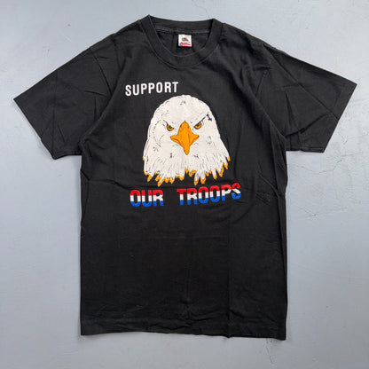VTG 90s Support Our Troops Bald Eagle Patriotic USA Military Americana Graphic T