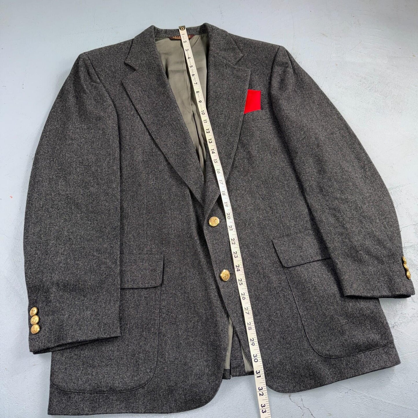 Nordstrom Vintage 42 Blazer Gray Wool Sport Coat USA 1980s Union USA Gold Button