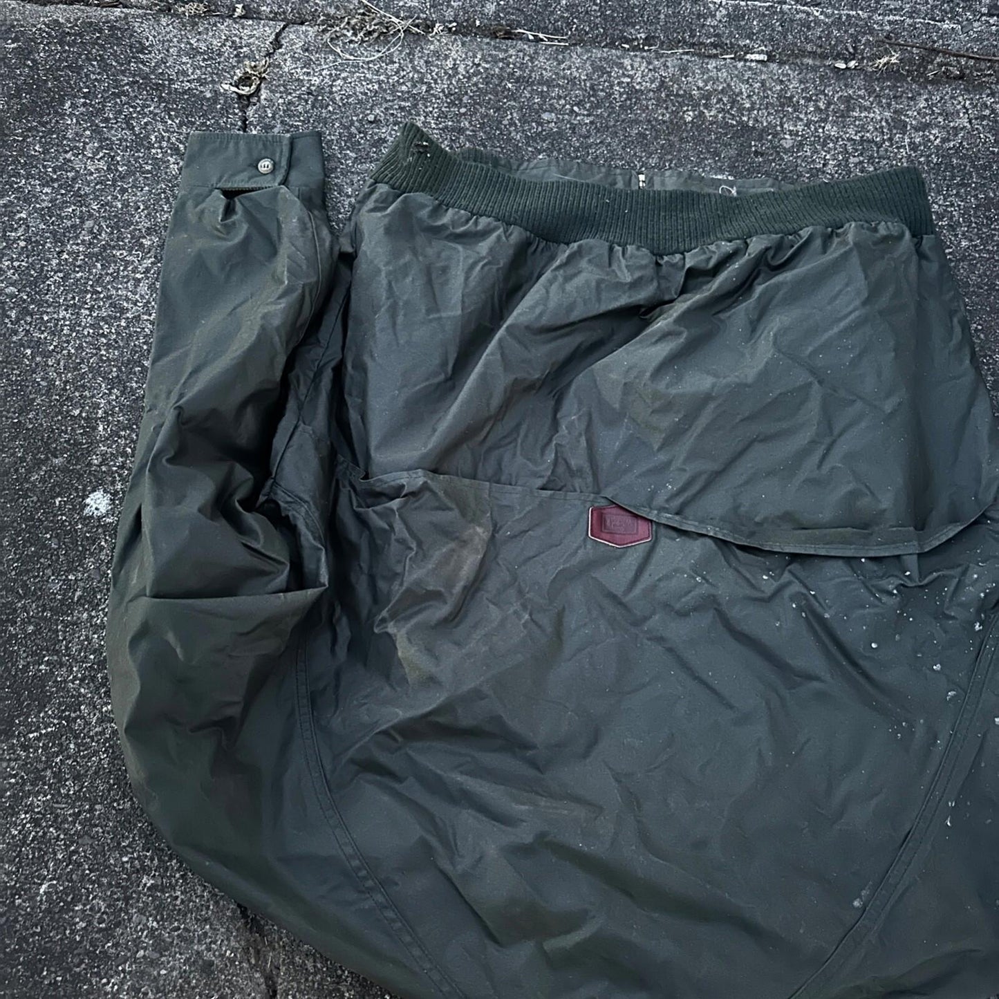 Vintage Woolrich Bomber Jacket Green USA Stained 90s Red Lining USED HEAVY