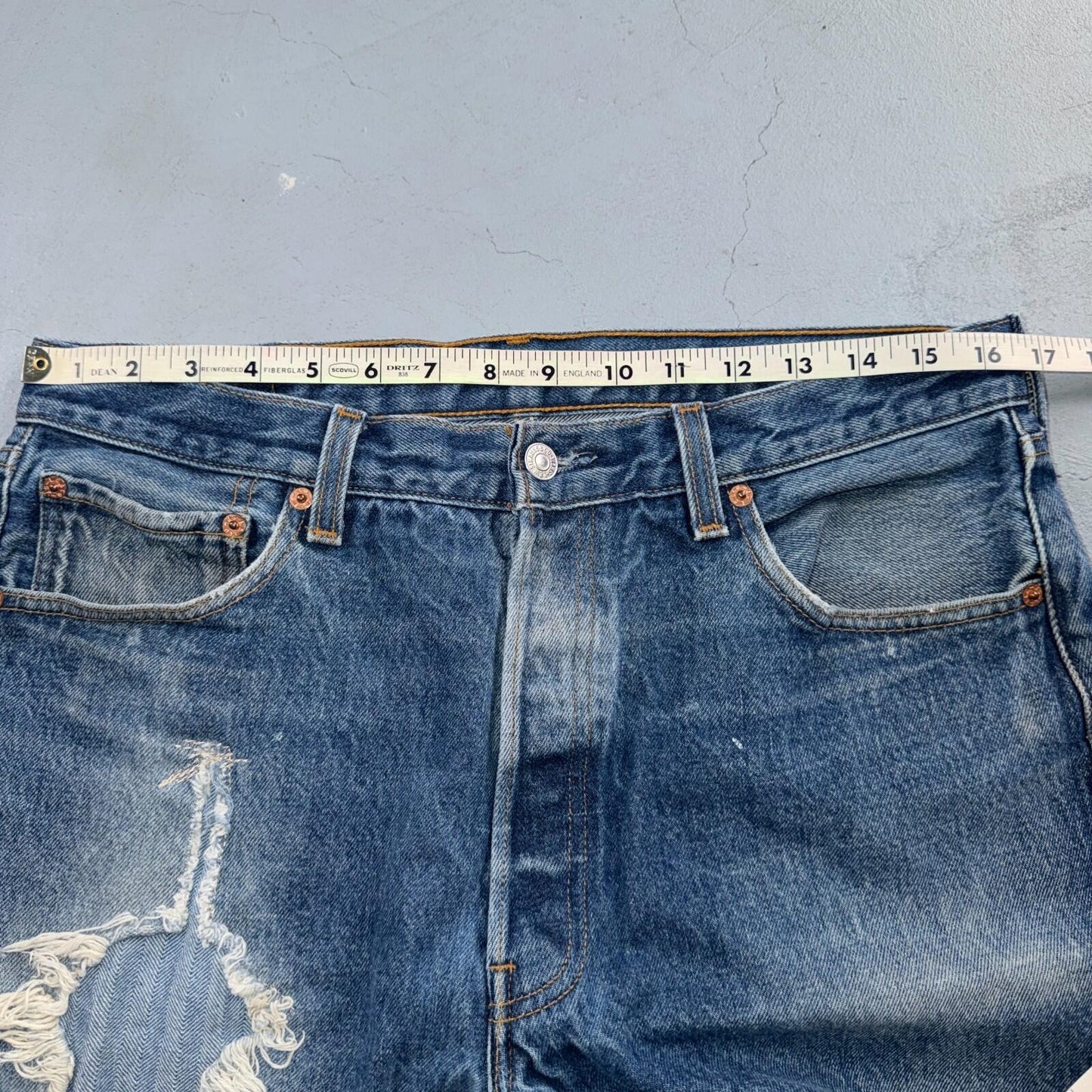 Levis 501 Vintage 90s USA XX Straight Leg Jeans Blue Thrashed 35x36 Act 33x32