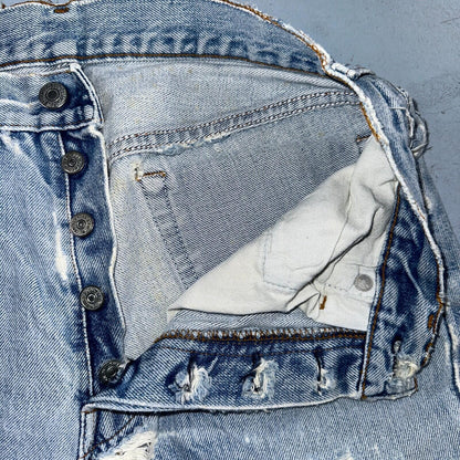 Levis 501 Vintage 80s Redline Selvedge USA XX Jeans Light Wash Thrashed Ac 28x26